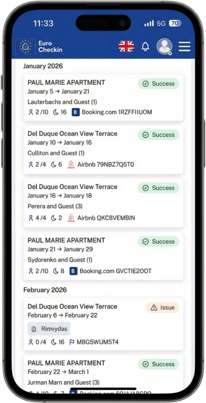 Application EuroCheckin avec le suivi des enregistrements de voyageurs